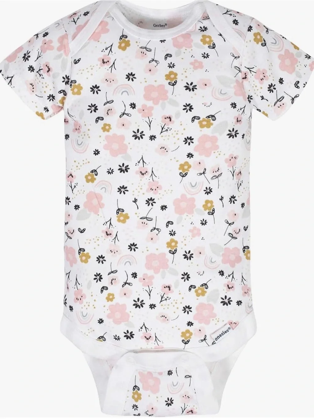 3-Pack Baby Girls Short Sleeve Bodysuits in Pink, Gray & Floral Preloved 0-3 M